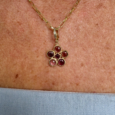 Pink Tourmaline Flower Charm with Removable Diamond Bale