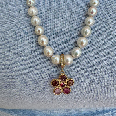 Pink Tourmaline Flower Charm with Removable Diamond Bale