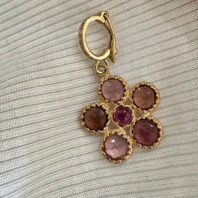 Pink Tourmaline Flower Charm with Removable Diamond Bale