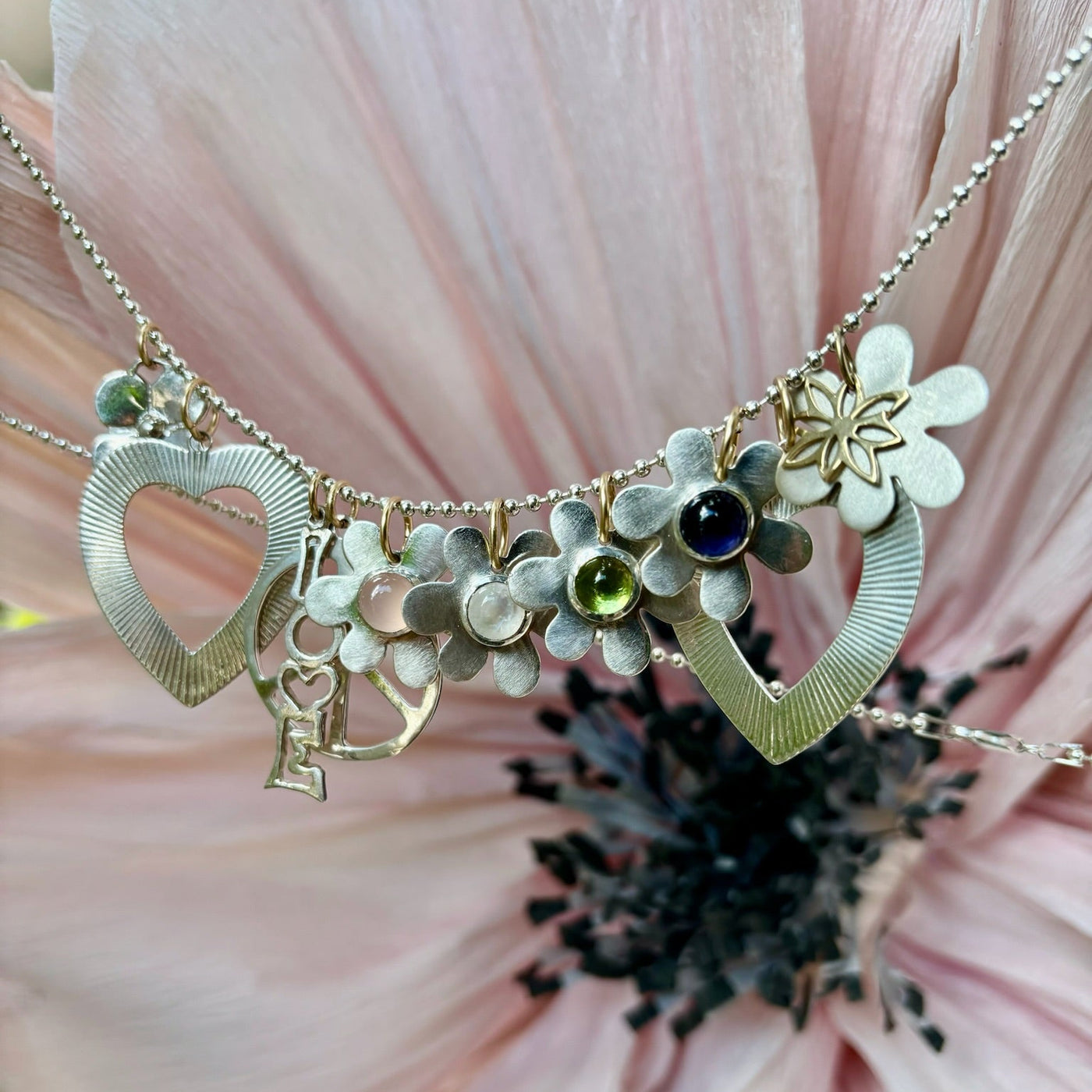 Moonstone Daisy Charm Necklace