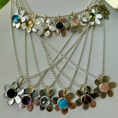 Rose Cut Black Onyx Daisy Charm Necklace