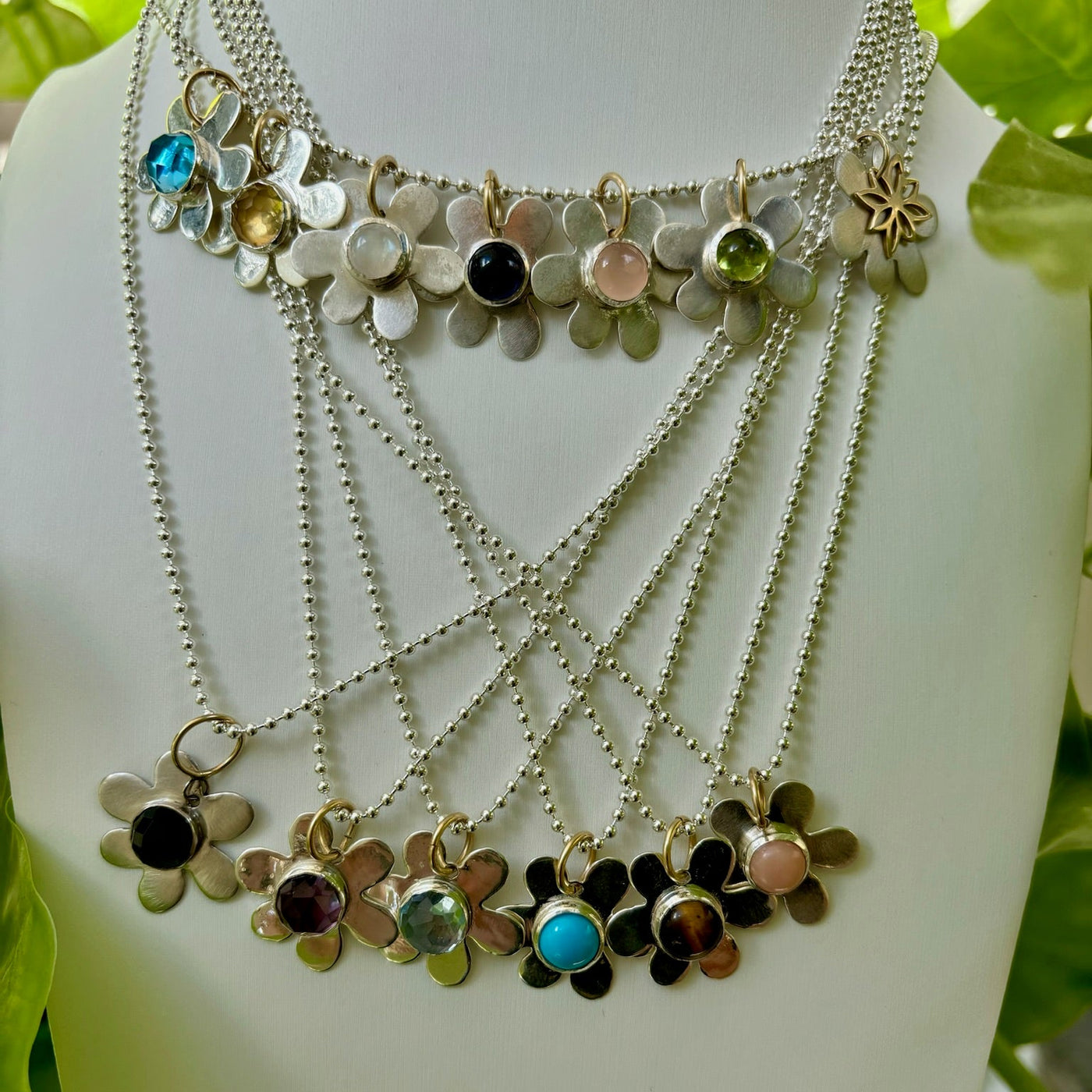 Moonstone Daisy Charm Necklace
