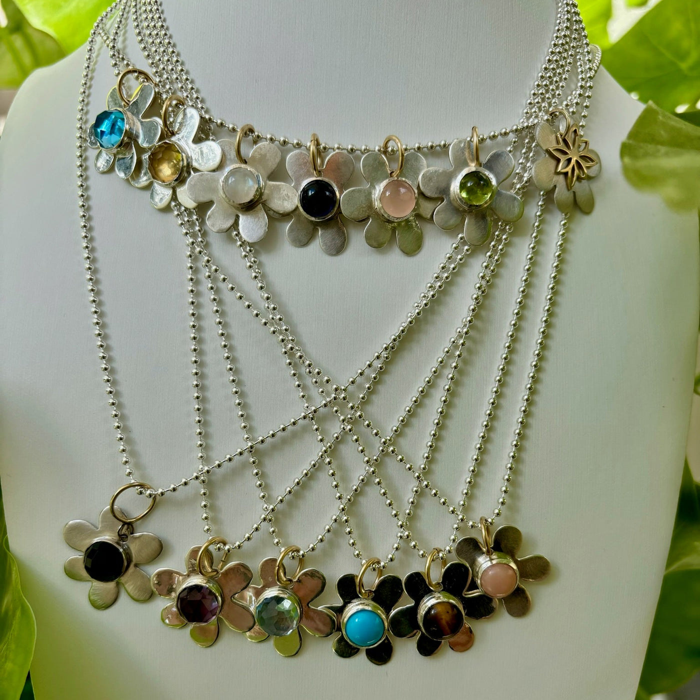 Blue Topaz Daisy Charm Necklace