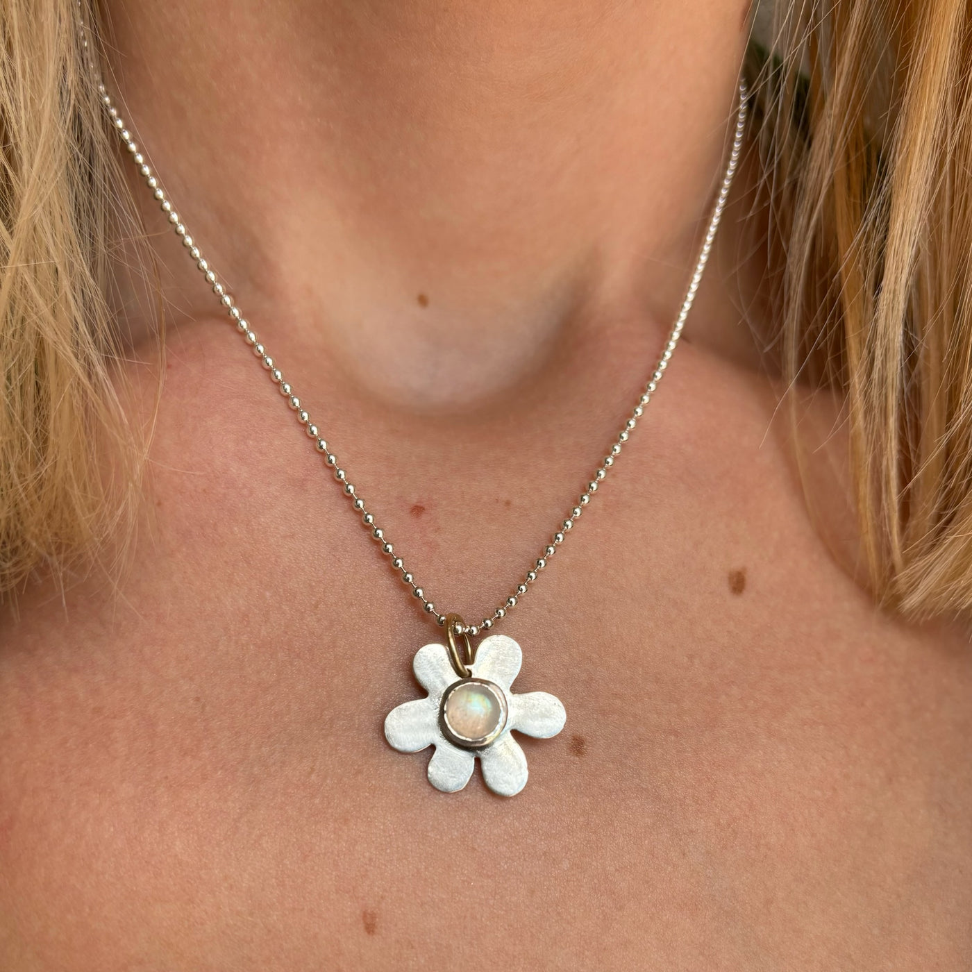 Moonstone Daisy Charm Necklace