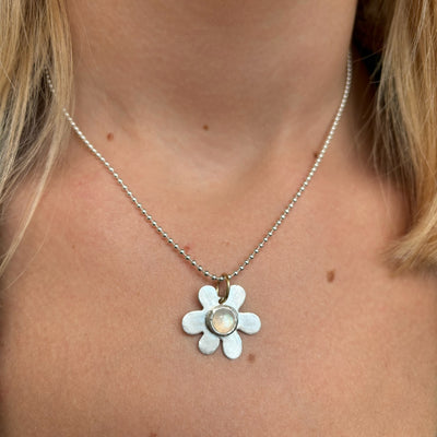Moonstone Daisy Charm Necklace
