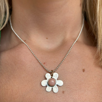 Pink Opal Daisy Charm Necklace