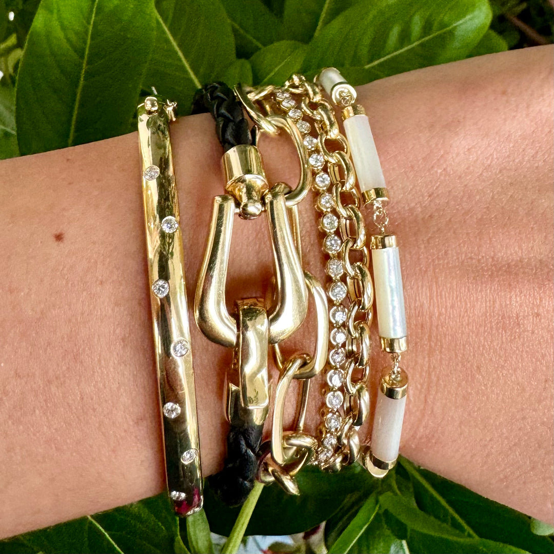 Black Leather and Gold Horsebit Clasp Bracelet – Lauren Sigman