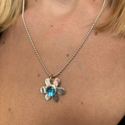 Blue Topaz Daisy Charm Necklace