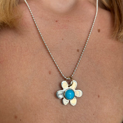 Turquoise Daisy Charm Necklace