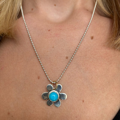 Turquoise Daisy Charm Necklace