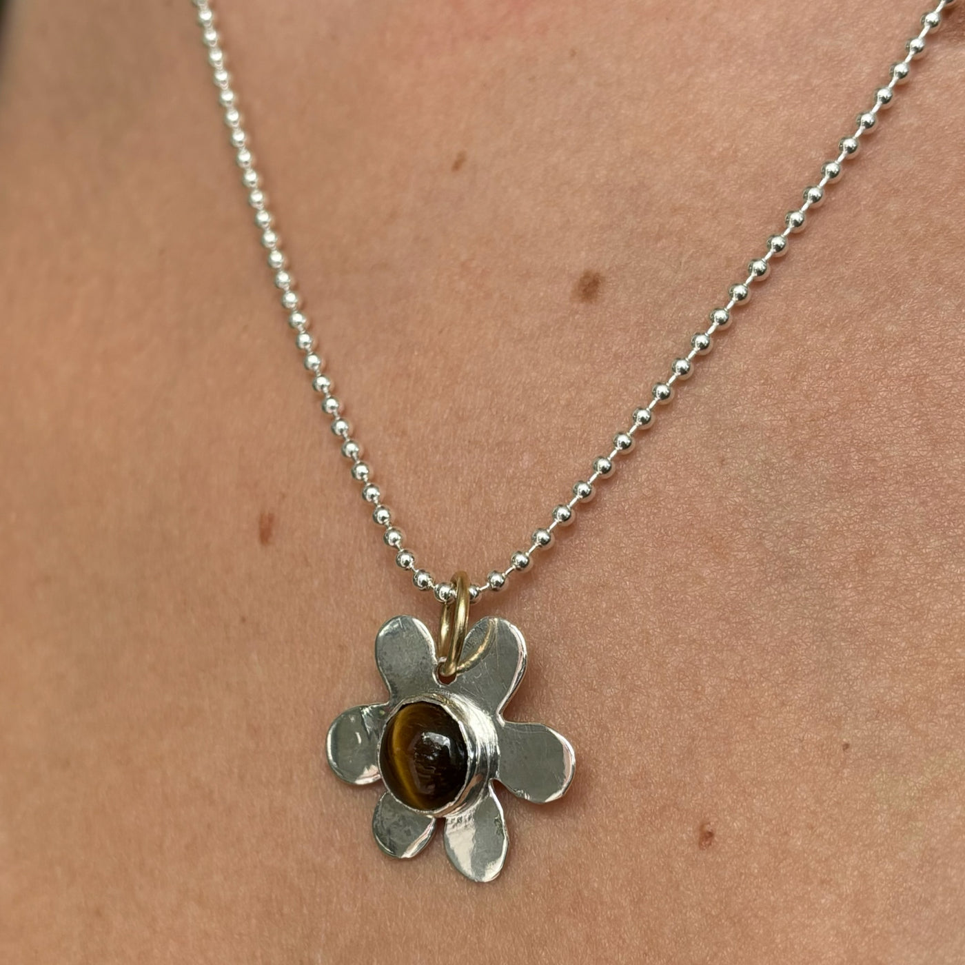 Tigers Eye Daisy Charm Necklace
