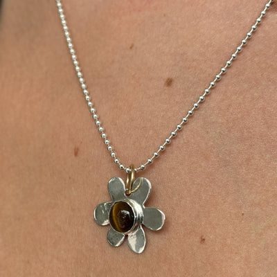 Tigers Eye Daisy Charm Necklace