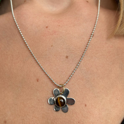 Tigers Eye Daisy Charm Necklace