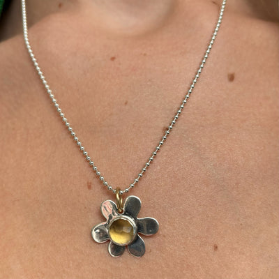 Citrine Daisy Charm Necklace