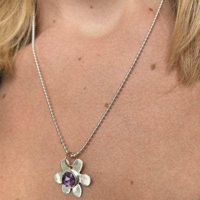Amethyst Daisy Charm Necklace
