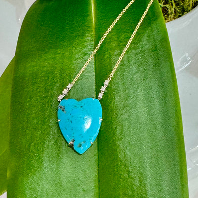 Turquoise Heart Necklace with Diamonds