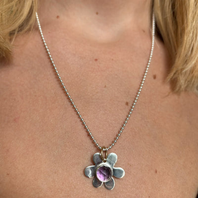 Amethyst Daisy Charm Necklace