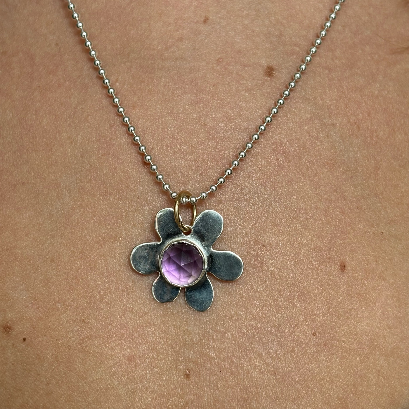 Amethyst Daisy Charm Necklace