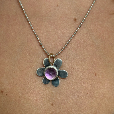 Amethyst Daisy Charm Necklace