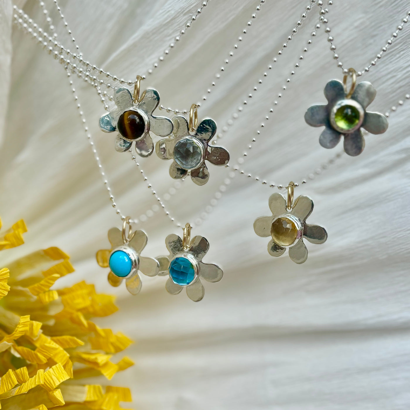 Citrine Daisy Charm Necklace