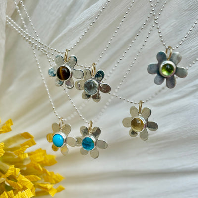 Blue Topaz Daisy Charm Necklace