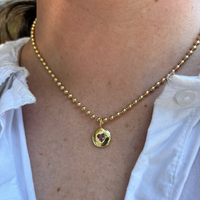 Round Heart Ball Chain Necklace - Pink