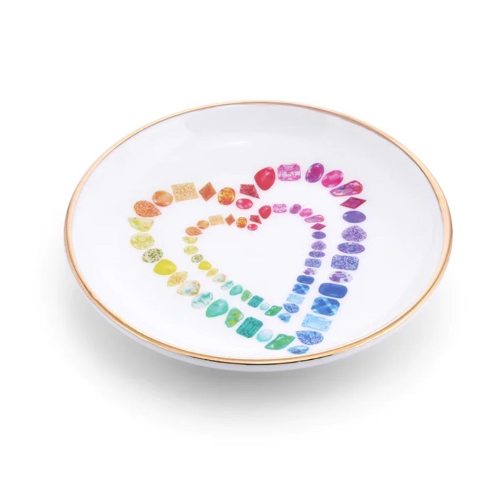 Rainbow Gemstone Hearts Porcelain Ring Dish