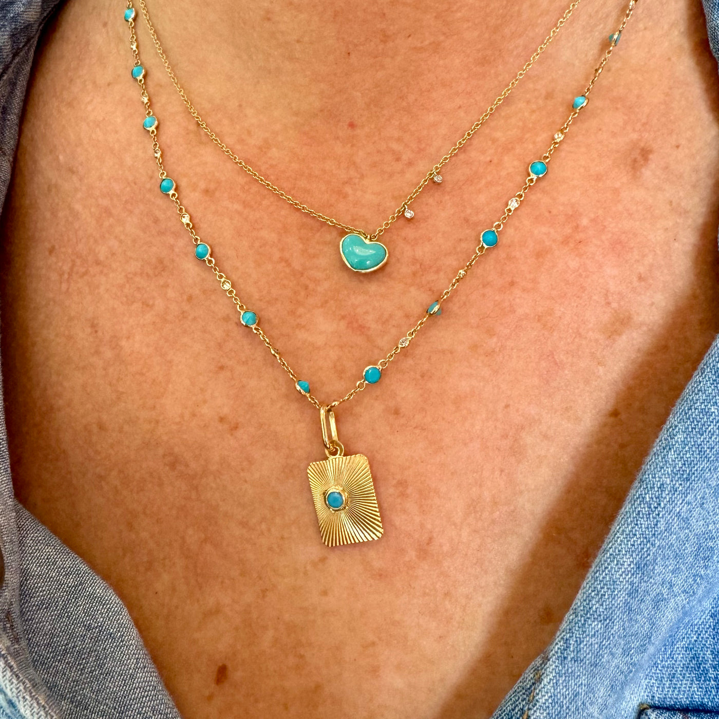 Fluted Dog Tag with Turquoise Stone