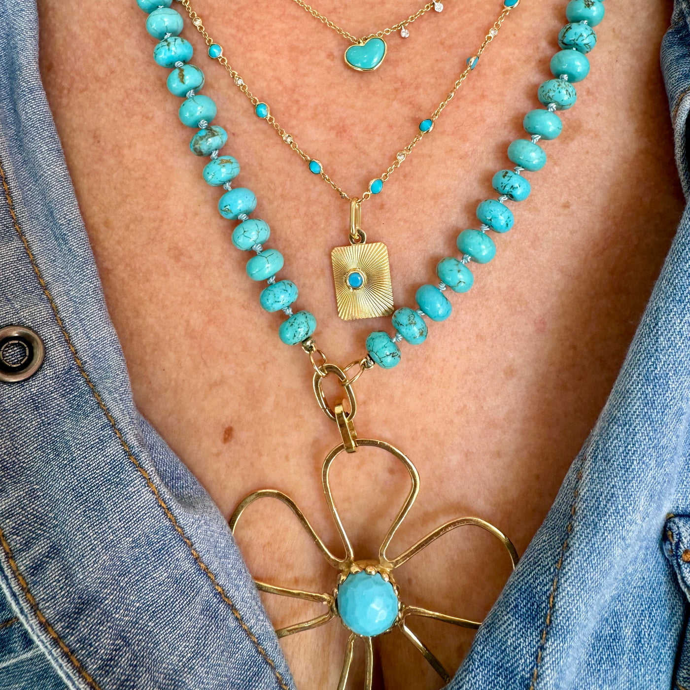 Fluted Dog Tag with Turquoise Stone