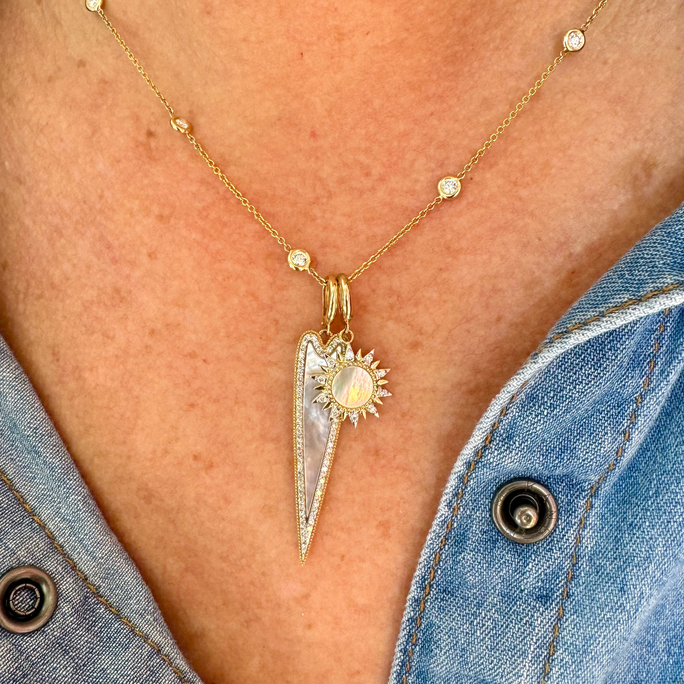 Mother of Pearl & Diamond Sun Charm