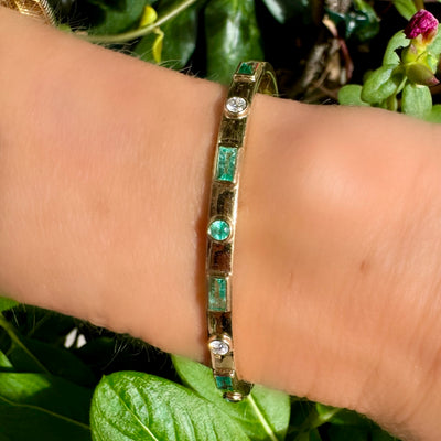 Multi Shape Emerald & Diamond Gold Bangle