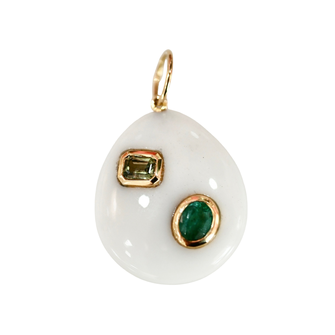 White Agate, Emerald, and Green Sapphire Charm