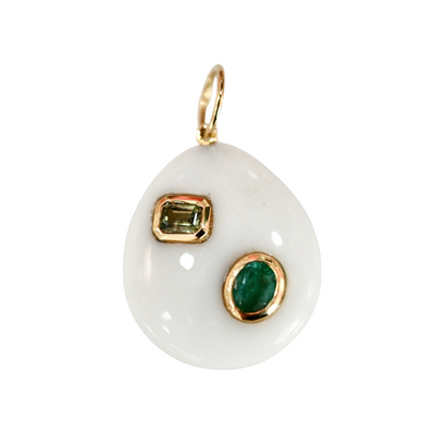 White Agate, Emerald, and Green Sapphire Charm