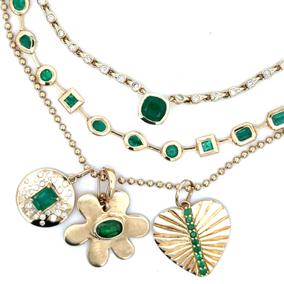 Emerald Multi Shape Bezel Necklace