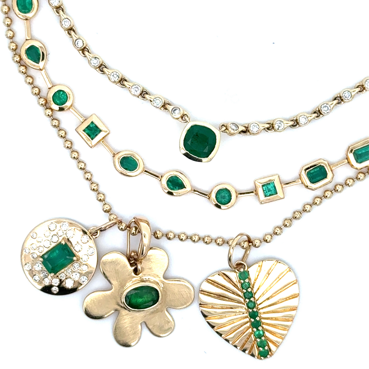 Bezel Set Emerald and Diamond Necklace