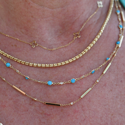 Round Turquoise and Diamond Station Chain
