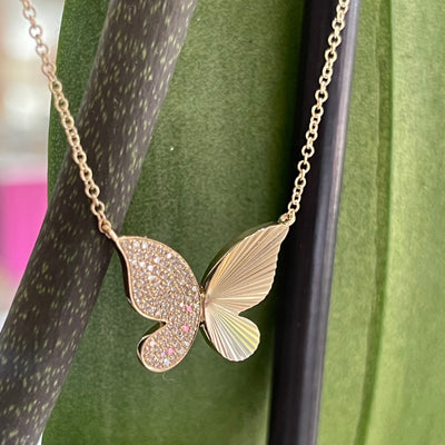 Fluted and Diamond Pave Butterfly