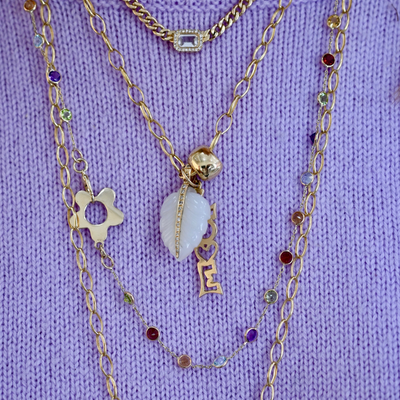 Rainbow Gemstone Station Chain Necklace with Wildflower Clasp