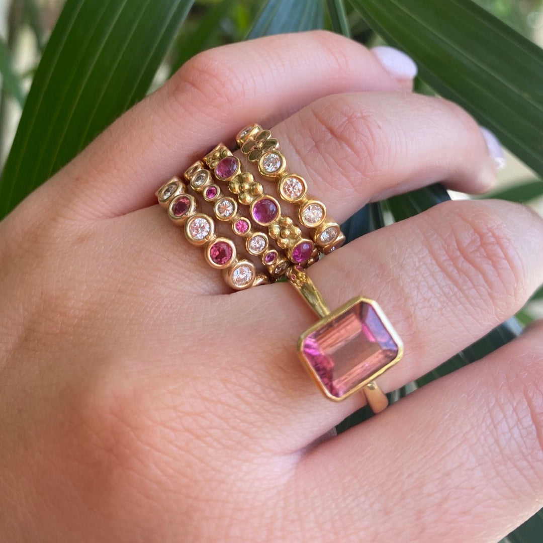 Pink Tourmaline & Diamond Primrose Band