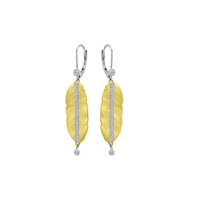 Leaf Yellow Gold Earrings with Diamonds