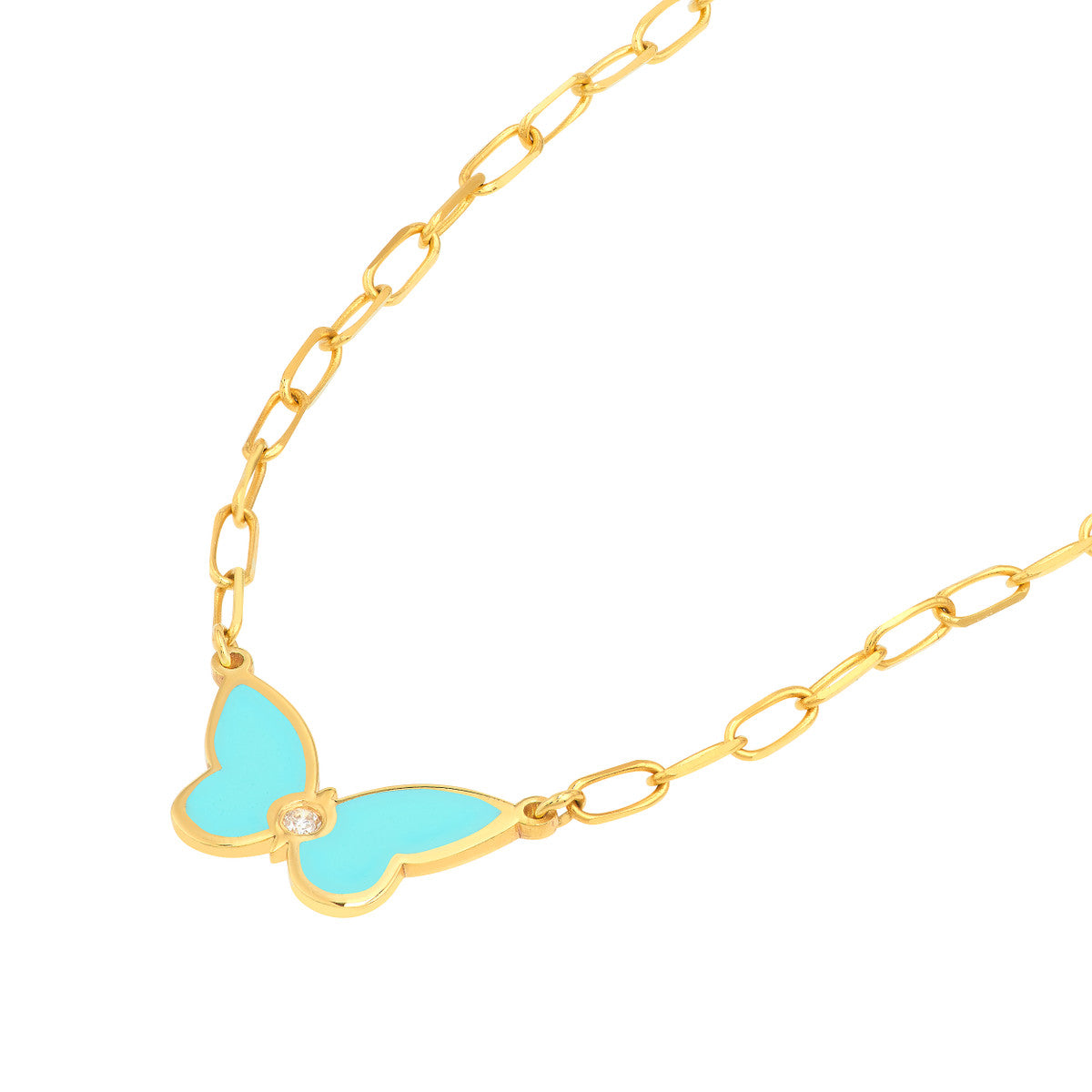 Turquoise & Diamond Butterfly Necklace