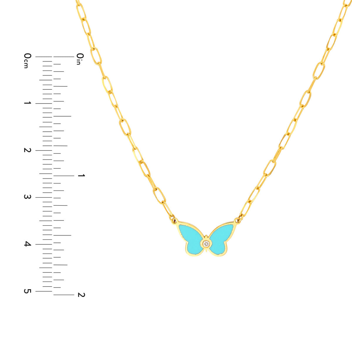 Turquoise & Diamond Butterfly Necklace