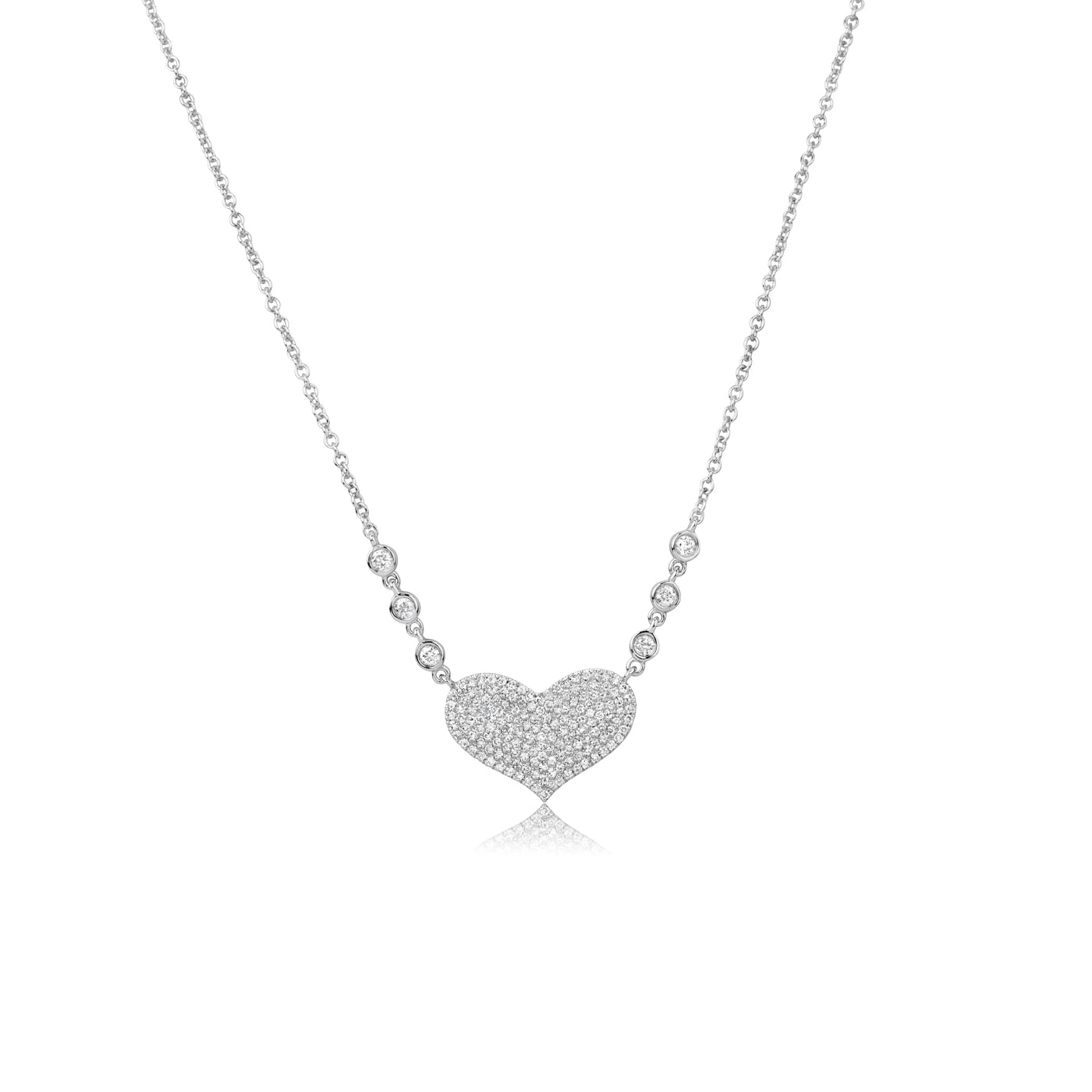 Diamond Heart & Bezel Necklace/ White Gold