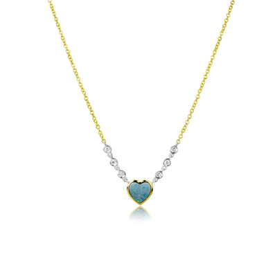 Opal Heart & Diamond Bezel Necklace
