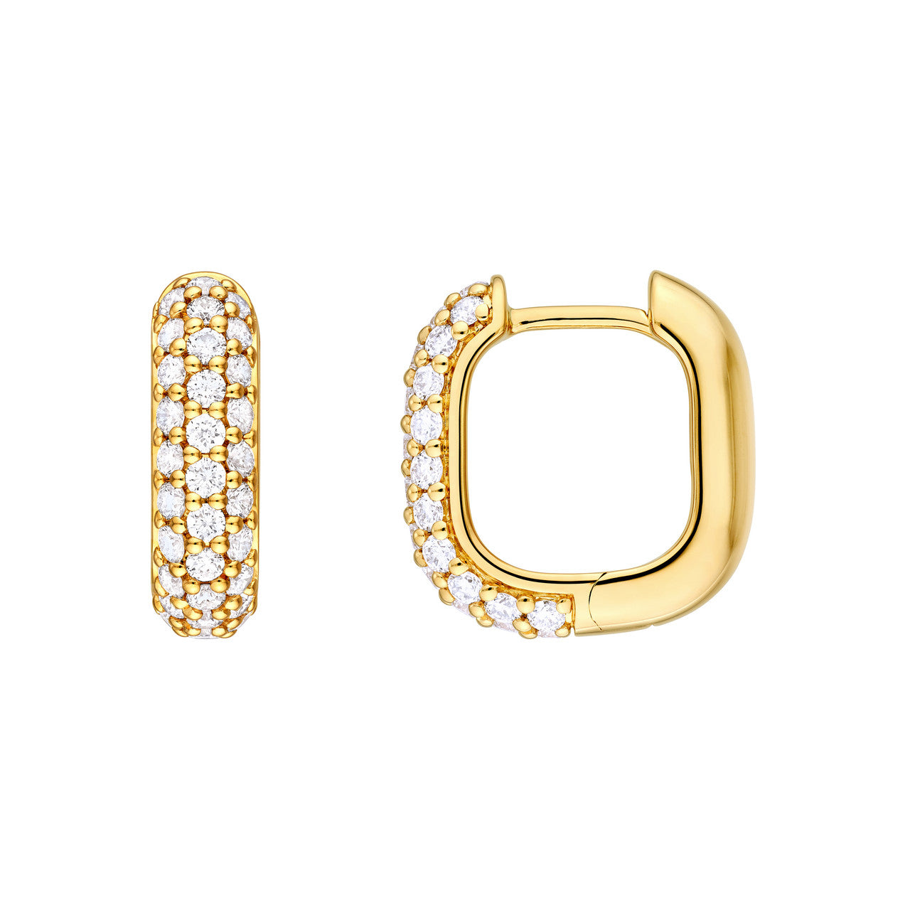 Pave Three Row Diamond U Hoop Earrings