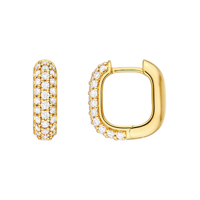 Pave Three Row Diamond U Hoop Earrings