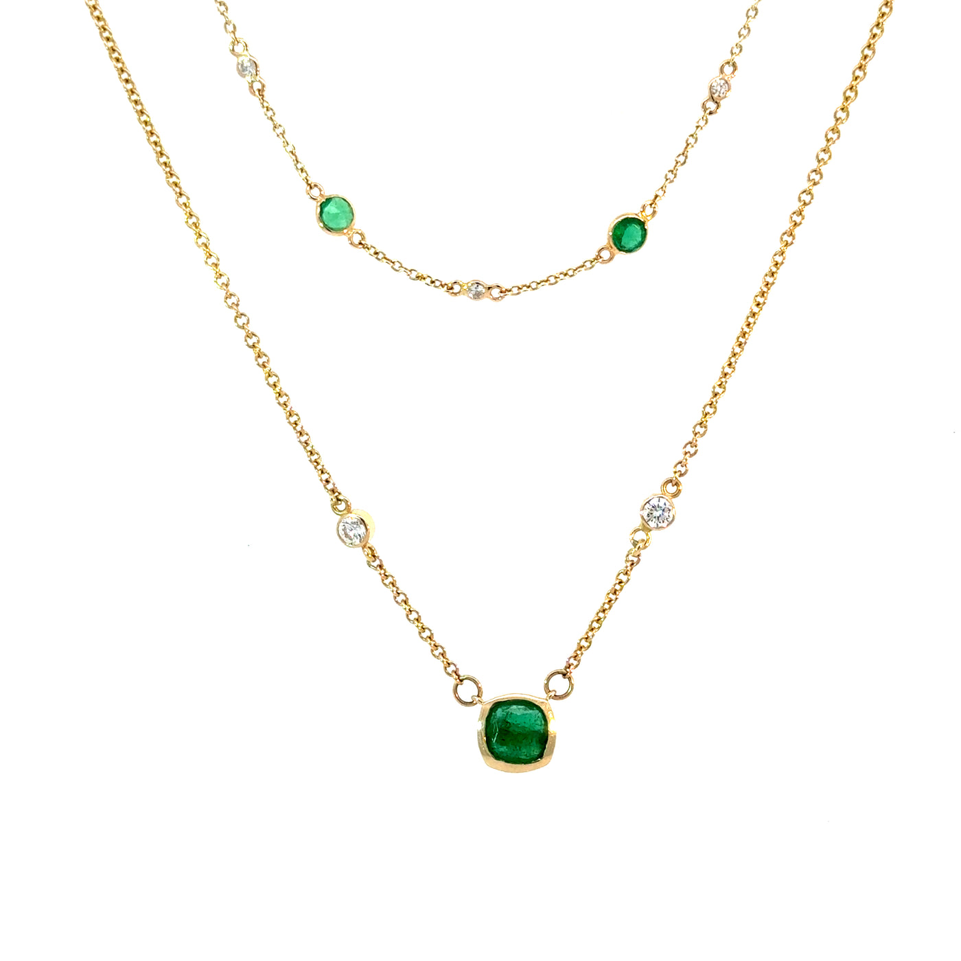 Emerald & Diamond Bezel Necklace