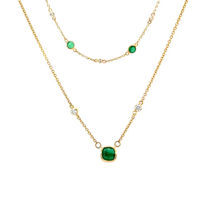 Emerald & Diamond Bezel Necklace