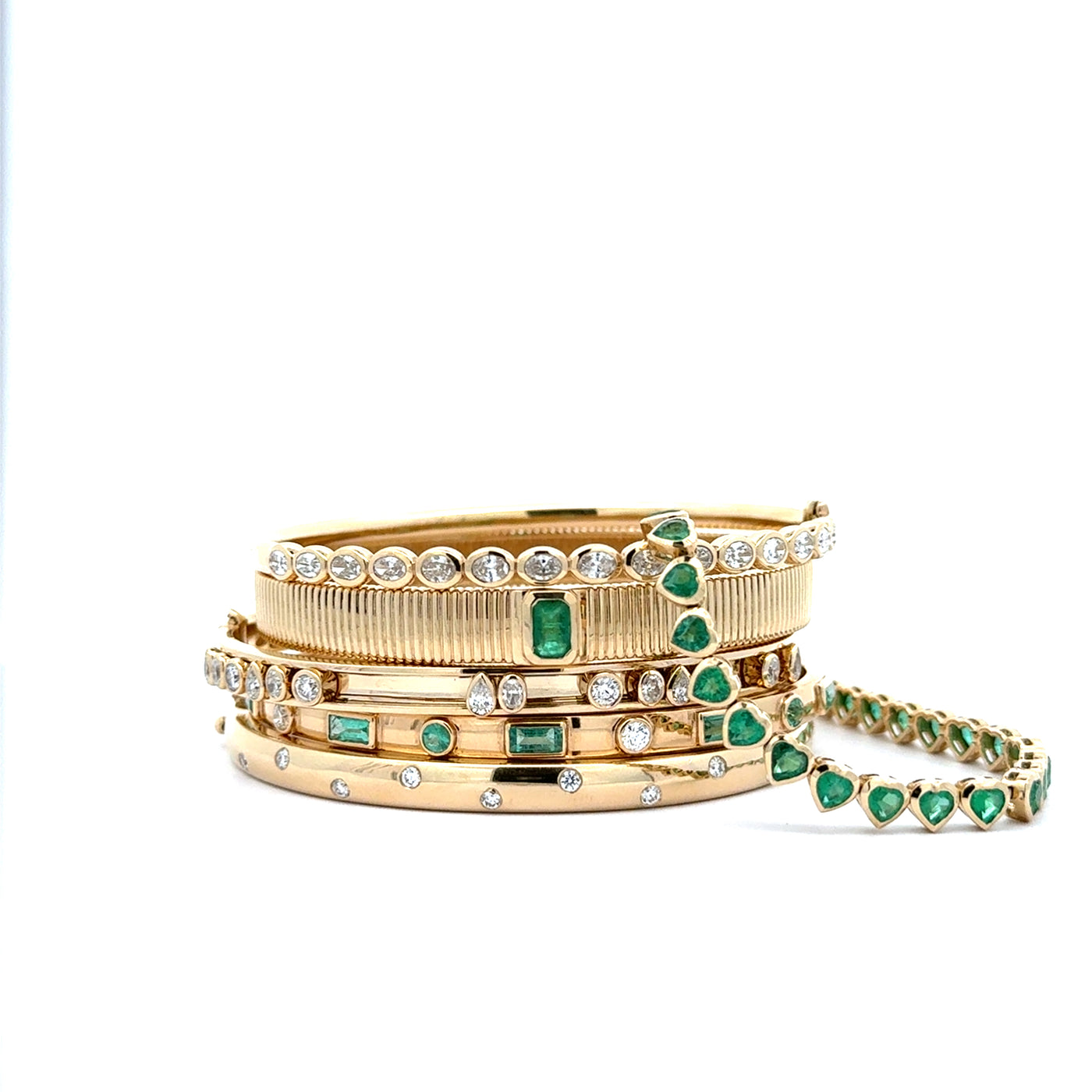 Multi Shape Emerald & Diamond Gold Bangle