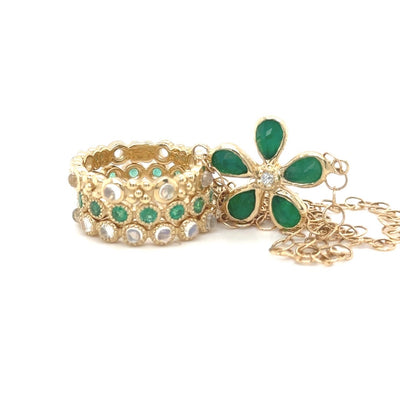 Green Onyx & Diamond Orchid Necklace